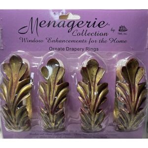NEW NOS TMS Menagerie Curtain Drapery Rings Set of 4 Gold Scroll Leaf 2" Resin